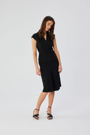 Robe fourreau noire élégante midi