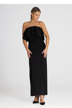 Robe de soirée noire longue épaules dénudées